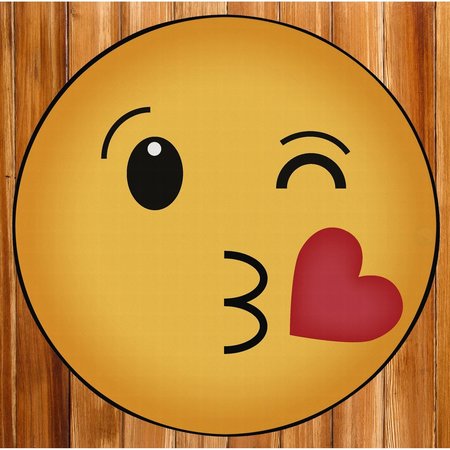 DEERLUX Emoji Style Round Funny Smiley Face Kids Area Rug, Kissing Emoji Rug, 24 x 24 QI003871.XS